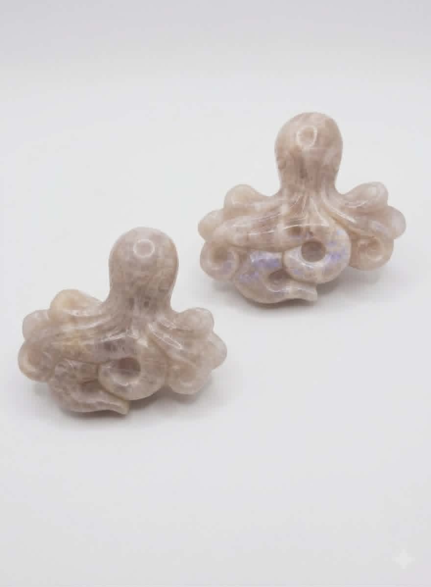 🐙🌕 Mini Pieuvres en Pierre de Lune – Magie Océanique & Intuition
