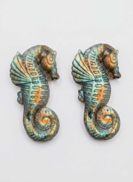🐚💙 Mini Hippocampes en Labradorite – Gardiens des Océans Mystiques