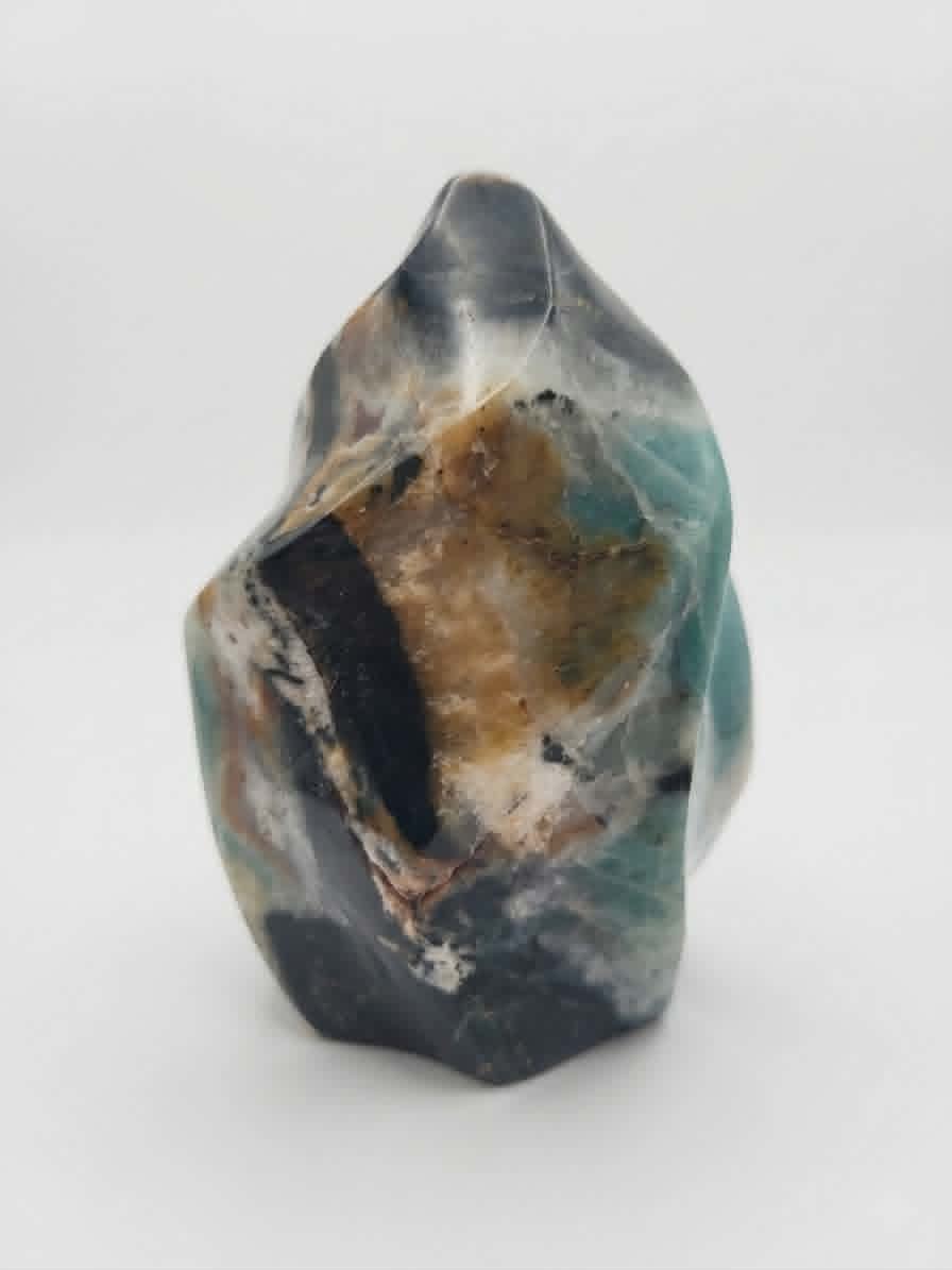 Flamme d'Amazonite Sauvage sur Roche Mère (L'Équilibre Terre & Eau)